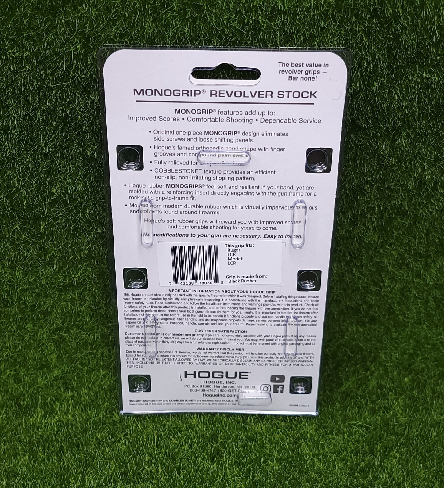 Hogue Ruger LCR & LCRx Rubber Tamer Cushion Grip (No Finger Grooves) - 78030
