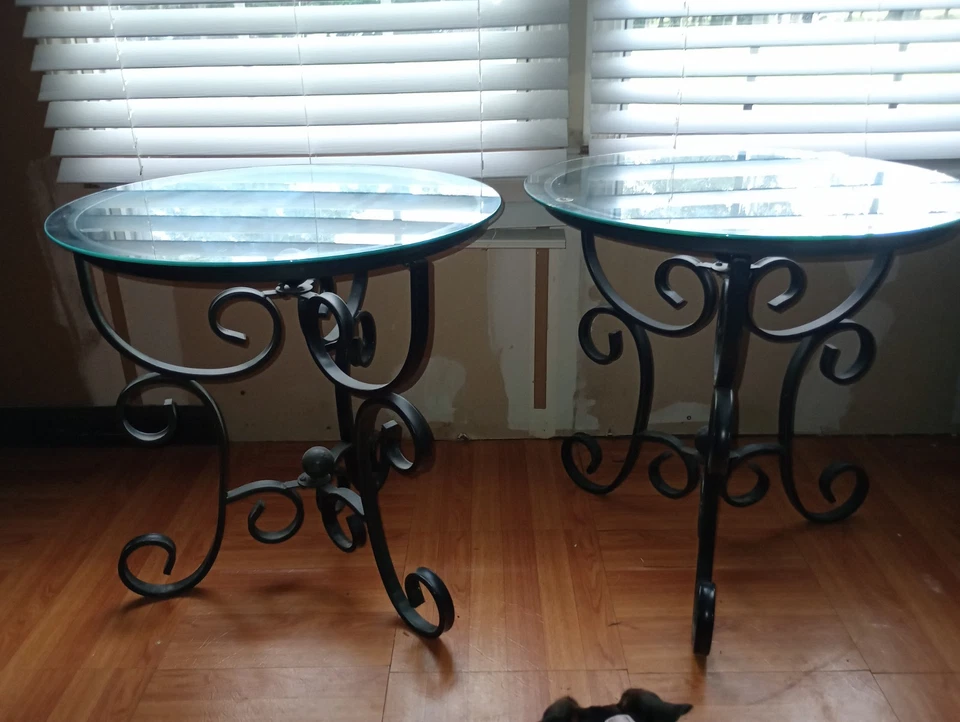 These Are A Pair of Wrought Iron and Glass End Tables for Home Decor - Image 4 of 4