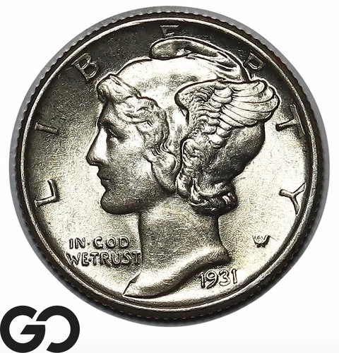 1931 Mercury Dime, Full Split Bands, Lustrous Gem BU++ FSB