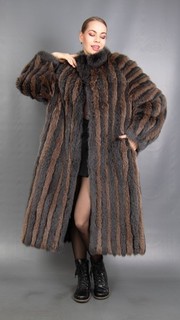 18276 GLAMOROUS REAL BLUE SAGA FOX COAT FUR EXTRA LONG PELZ BEAUTIFUL SIZE M