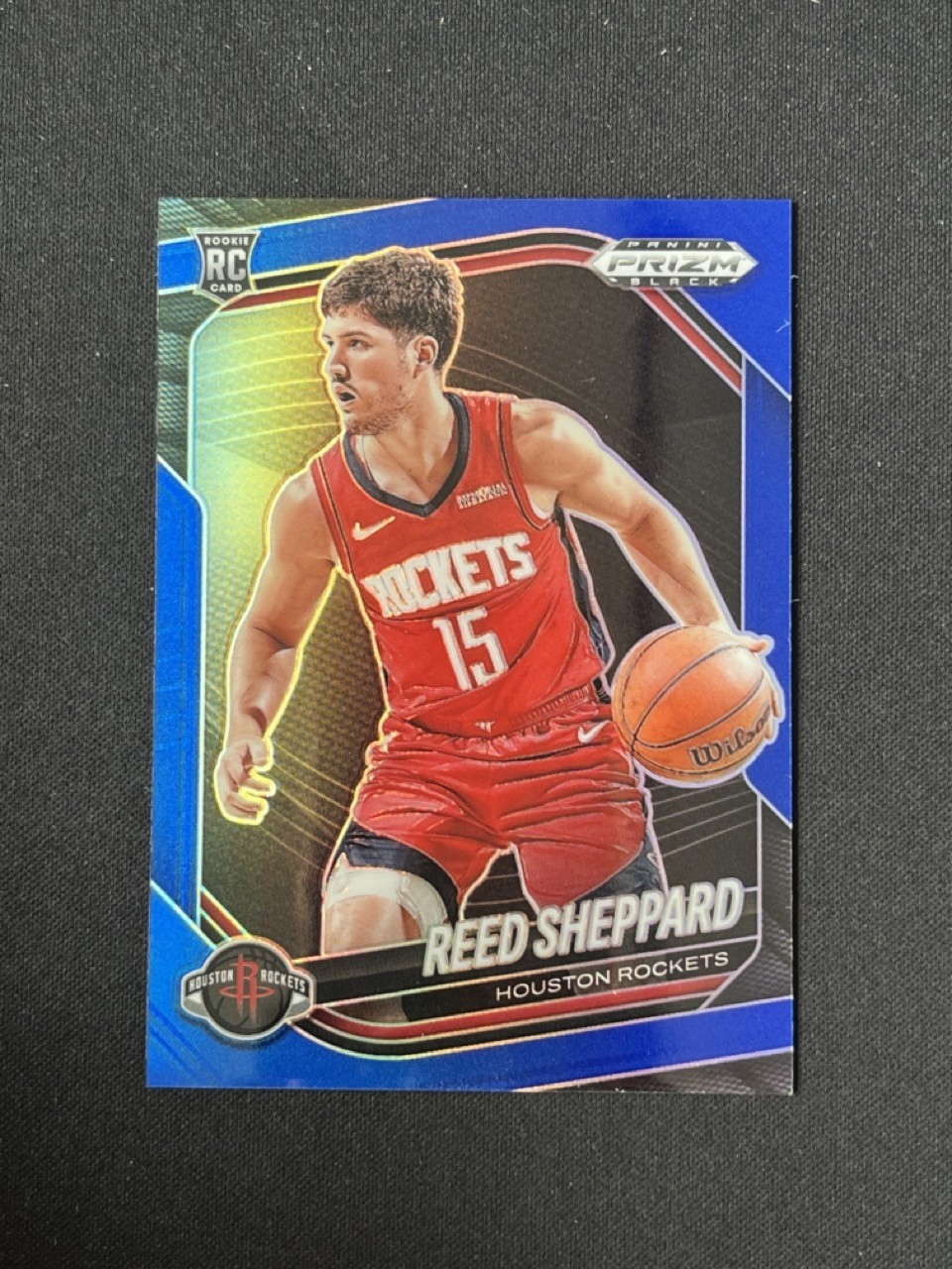 Reed Sheppard 2024-25 Panini Prizm Black Blue Prizm 154/199 RC #145