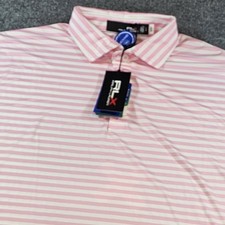 RLX Ralph Lauren Mens Large Pink White Striped Performance Golf Polo New