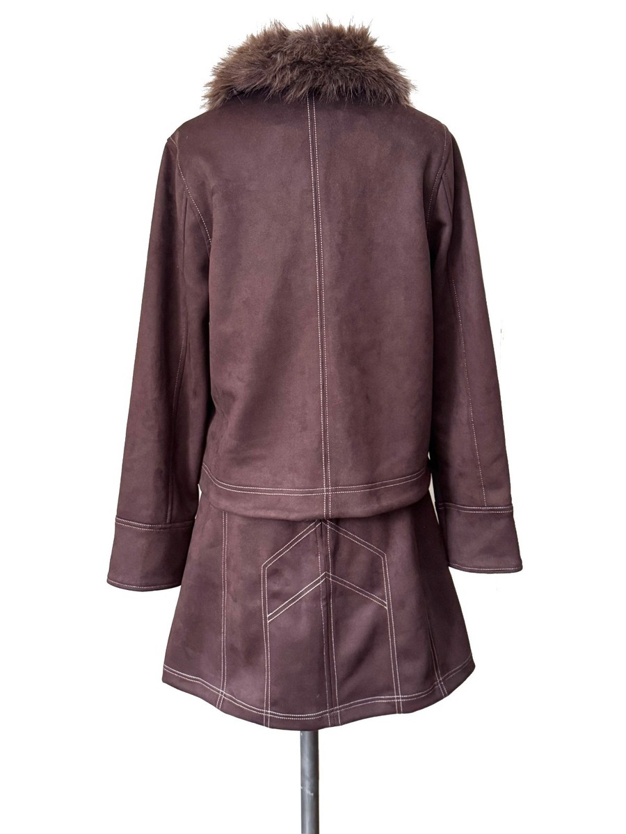 ANNA SUI x Old Navy Vegan Suede Mini Skirt Jacket Suit Cocoa Brown