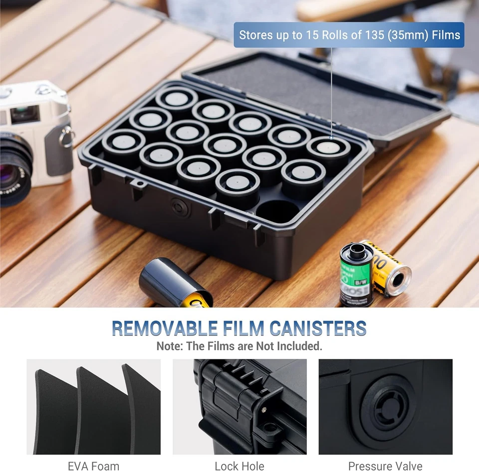 Estuche de película de 35 mm de alta resistencia para 15 rollos de películas de 35 mm, IP67 impermeable y ligero- Foto 2 de 4