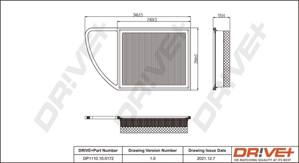 Dr!ve+ DP1110.10.0172 Air Filter for CITROËN,DS,FIAT,MITSUBISHI,PEUGEOT,TOYOTA
