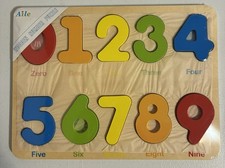 Aile Wooden Preschool Learning Number Puzzles Toys 10 pieces, Bright Colors