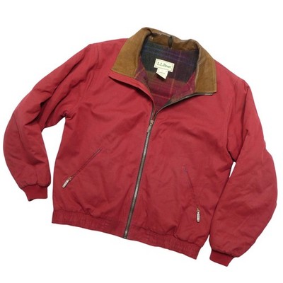 Vintage L.L. Bean Jacket Mens LT Red Canvas Plaid Wool Lined Thinsulate Bomber
