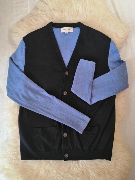 Men Jigsaw Sweater Navy Wool 36 / S / 44