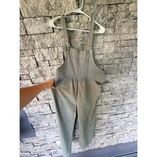 Wide Leg Overalls Women L Olive Green Flowy Cottagecore Boho Lightweight Button
