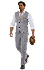 Furuyal Men Linen Casual Suit Summer Beach Wedding Suits Groomsmen Attire Prom