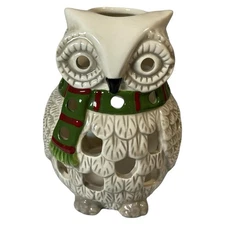 Yankee Candle Christmas Sparkling Snow White Owl Luminary Tea Light Holder Scarf