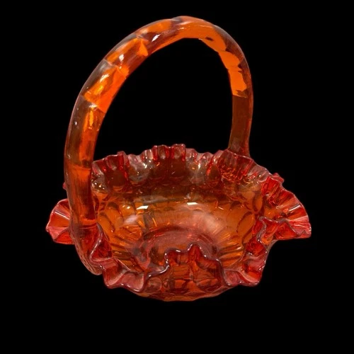 Vintage Fenton Orange Thumbprint Glass Basket