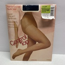 JCPenney Super Shaper Pantyhose Average Navy 28 Reinforced Toe Nude Heel