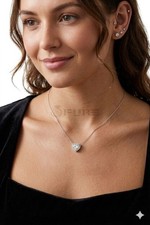 925 Sterling Silver Heart Necklace Sparkling CZ Centre Pendant Gift