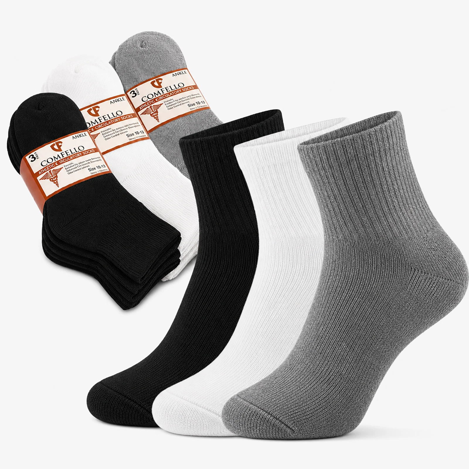 9 Pair Diabetic Sock Quarter Ankle Men Circulatory Cotton Non Binding 9-11 10-13