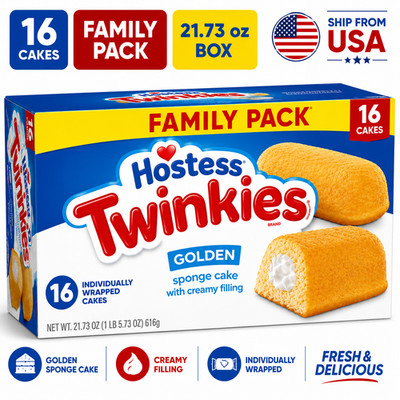 Hostess Twinkies Snack Cakes, Golden Sponge Cake with Crème Filling,21.73 oz Box