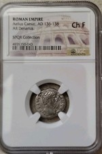AD 136-138 Roman Empire AELIUS CAESAR AR Silver Denarius NGC Ch F  Pietas SPQR