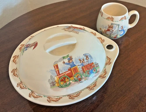 LOT: Vintage ROYAL DOULTON Bunnykins Childs Warming Bowl, Lid and Mug - 1953/54