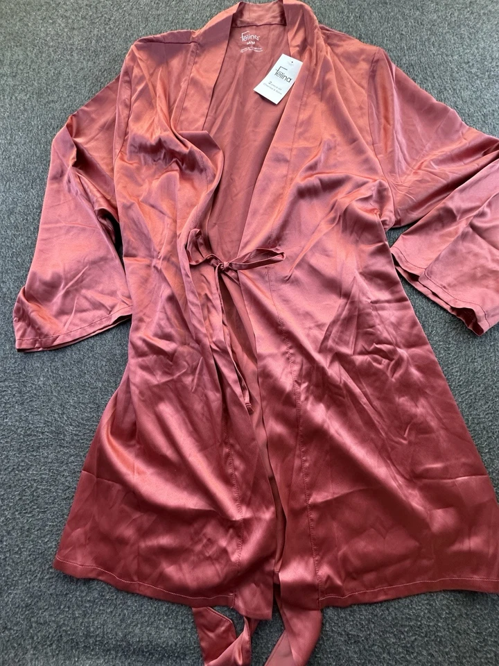 Juego de ropa de dormir Felina para mujer mediano 2 piezas rojo mineral bata quimise satinada nuevo Foto 3 de 4