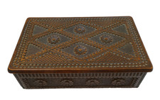 VINTAGE ORNATE FLORAL CARVED TIMBER WOODEN TRINKET JEWELLERY BOX