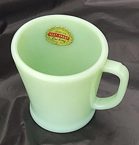Vintage Anchor Hocking Fire King Jadeite Mug ~ Original Label Sticker 1948-1950