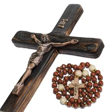 Asterom Rustic Crucifix Wall Cross - Handmade Wooden Catholic Crucifix Unique...