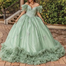 Customized Ruffles Hem Quinceanera Dresses Off the Shoulder Lace Vestidos De 15