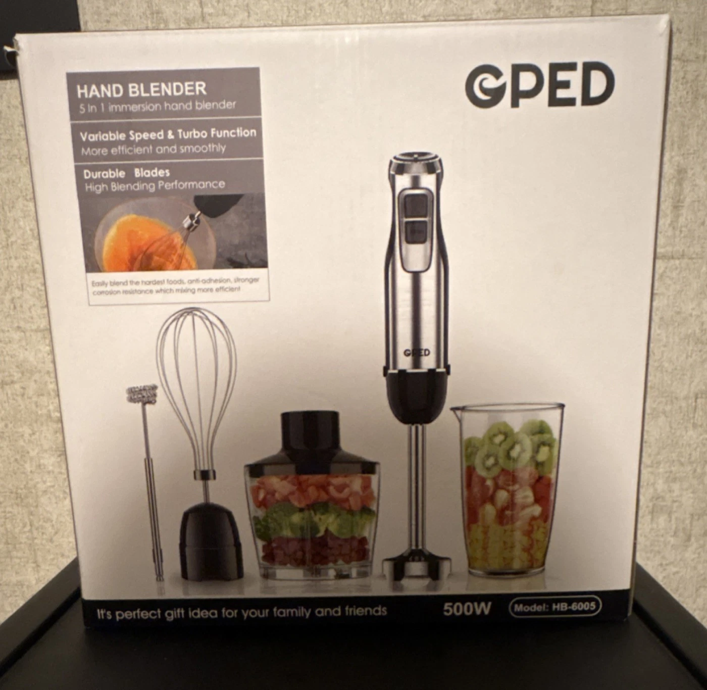 GPED HB-6005 5-in-1 Handheld Blender Set 500W Silver/Black Stainless Steel