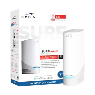 ARRIS SURFboard S33 DOCSIS 3.1 Multi-Gig Cable Modem 2.5Gbps Ethernet White