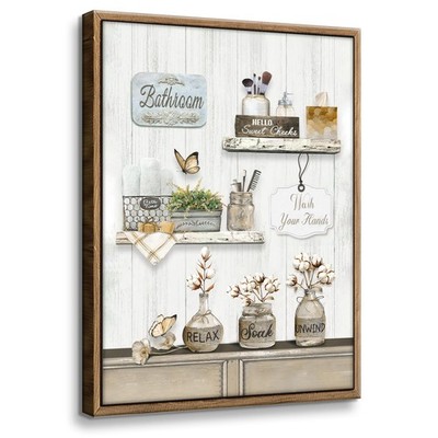 Framed Farmhouse Bathroom Wall Art Rustic Cotton Relax Soak Unwind Pictures W...