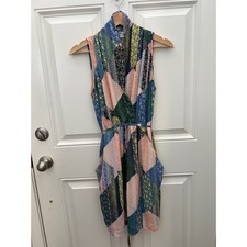 Bar III Womens Geometric Patchwork Print Sleeveless Wrap Dress Multi Color Small