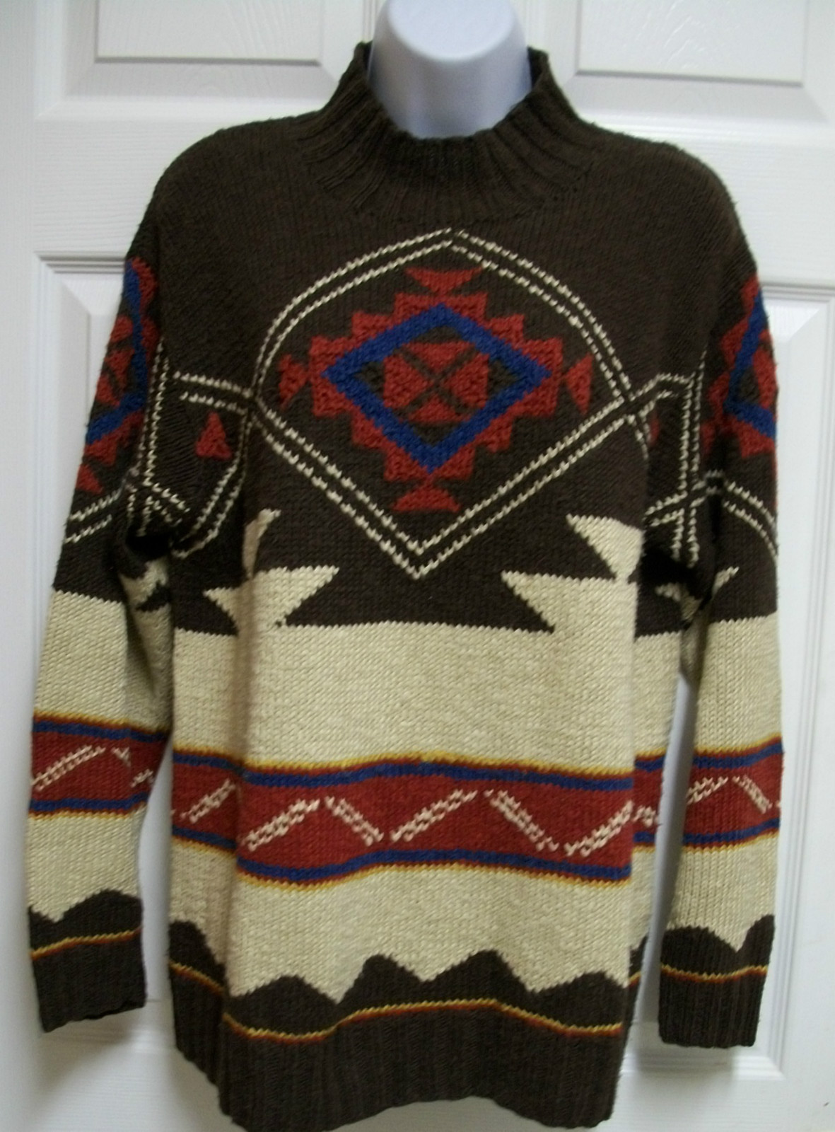 RALPH LAUREN CHIC SOUTHWESTERN HEAVY LINEN COTTON MOCK NECK TUNIC SWEATER TOP PM image 3