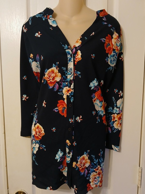 NEW IMAN WOMEN'S BLUE FLORAL DOLMAN SLEEVE OVERSIZE BUTTON-UP TOP BLOUSE PLUS 3X