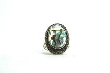ND Sterling Silver Abalone  Marcasite Ring, Size 7