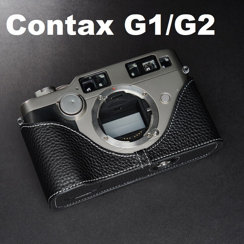 Real Black Leather Camera Case Half Pouch + Hand Strap for Contax