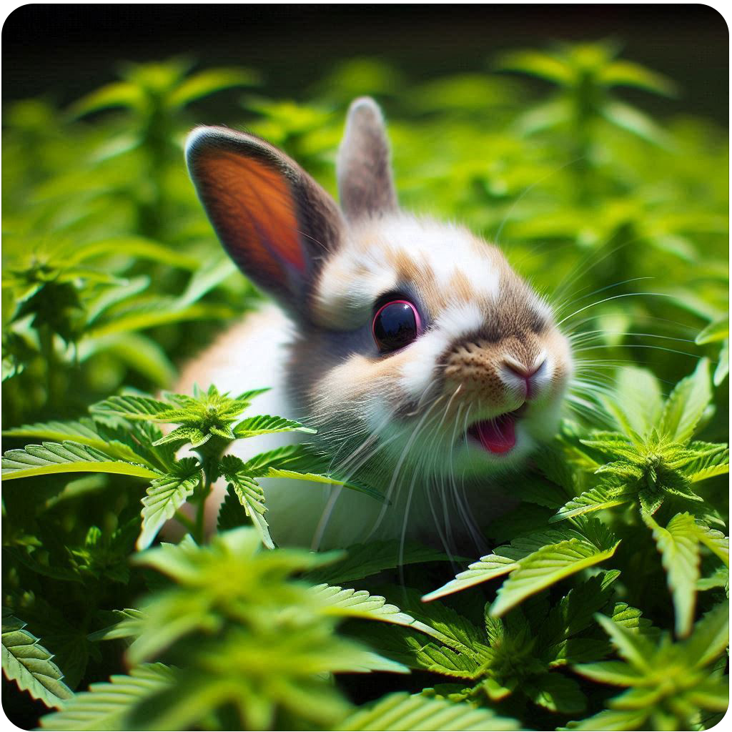 Bunny in a marijuana garden 100% waterproof vinyl sticker decal - several sizes