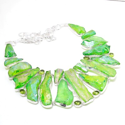 Sun Shine Druzy Green Peridot Gemstone Handmade Necklace Jewelry  18 Inches