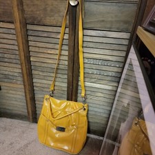 Badass Nine West Womens Josie Leather Crossbody Purse Bag Yellow PVC Punk Hippy