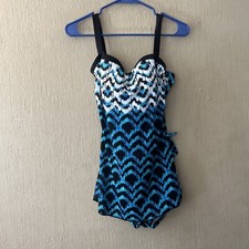 Women's swim Dress One Piece Swimsuit by Rose Marie Reid sz 12 skirt vintage