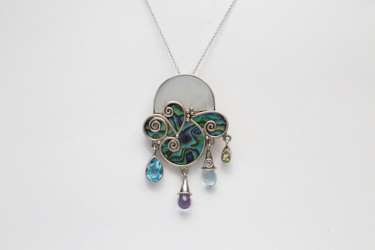 Vintage 88JEN Sterling Multi Gemstone Pendant Brooch .925 Vintage 88JEN Sterling Multi Gemstone Pendant Brooch .925