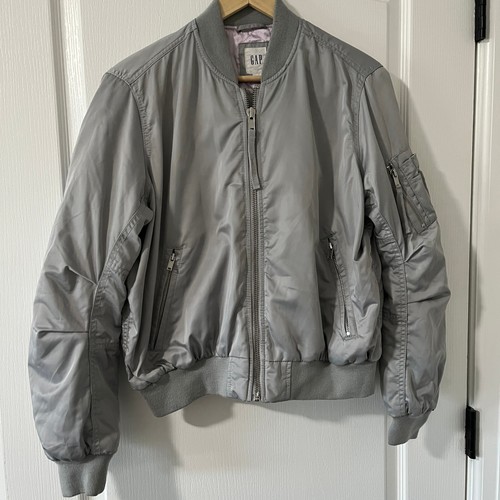 Women’s Gap Bomber Jacket Coat Silver Satin Size Small EUC! eBay