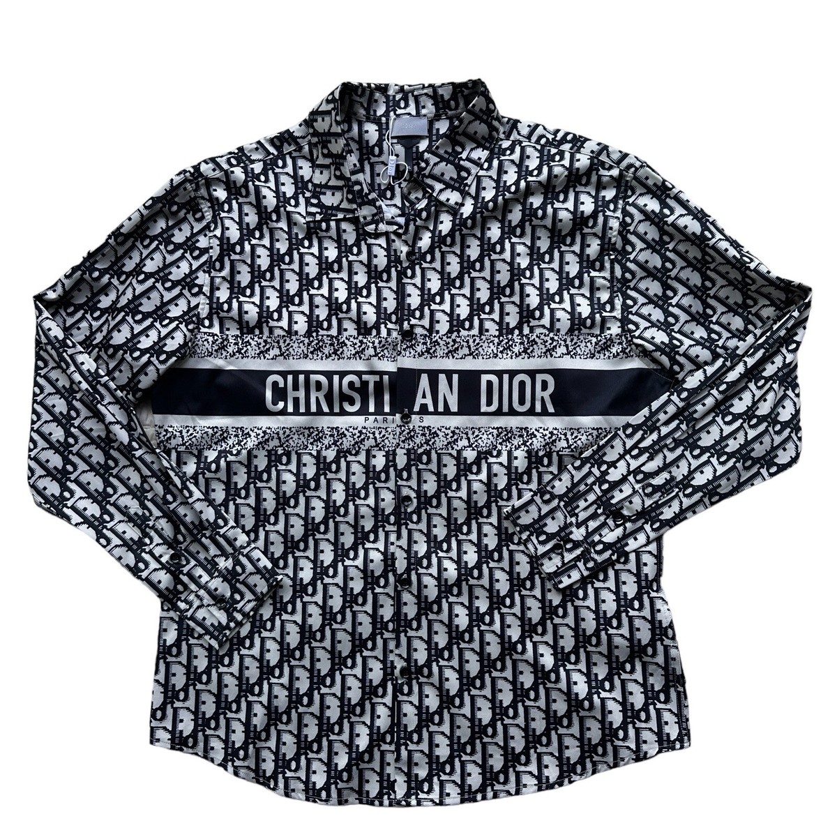 Chemisier femme CHRISTIAN DIOR monogramme XL blanc noir manches - Main Image