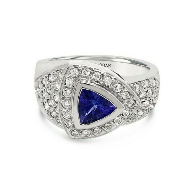 LeVian 18K White Gold Blue Purple Tanzanite Gemstone Round Diamond