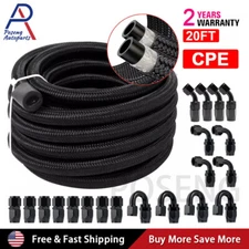 6AN 8AN 10AN 10FT 20FT CPE Braided Nylon Fuel Line Kit +20Pcs Fuel Hose Fitting