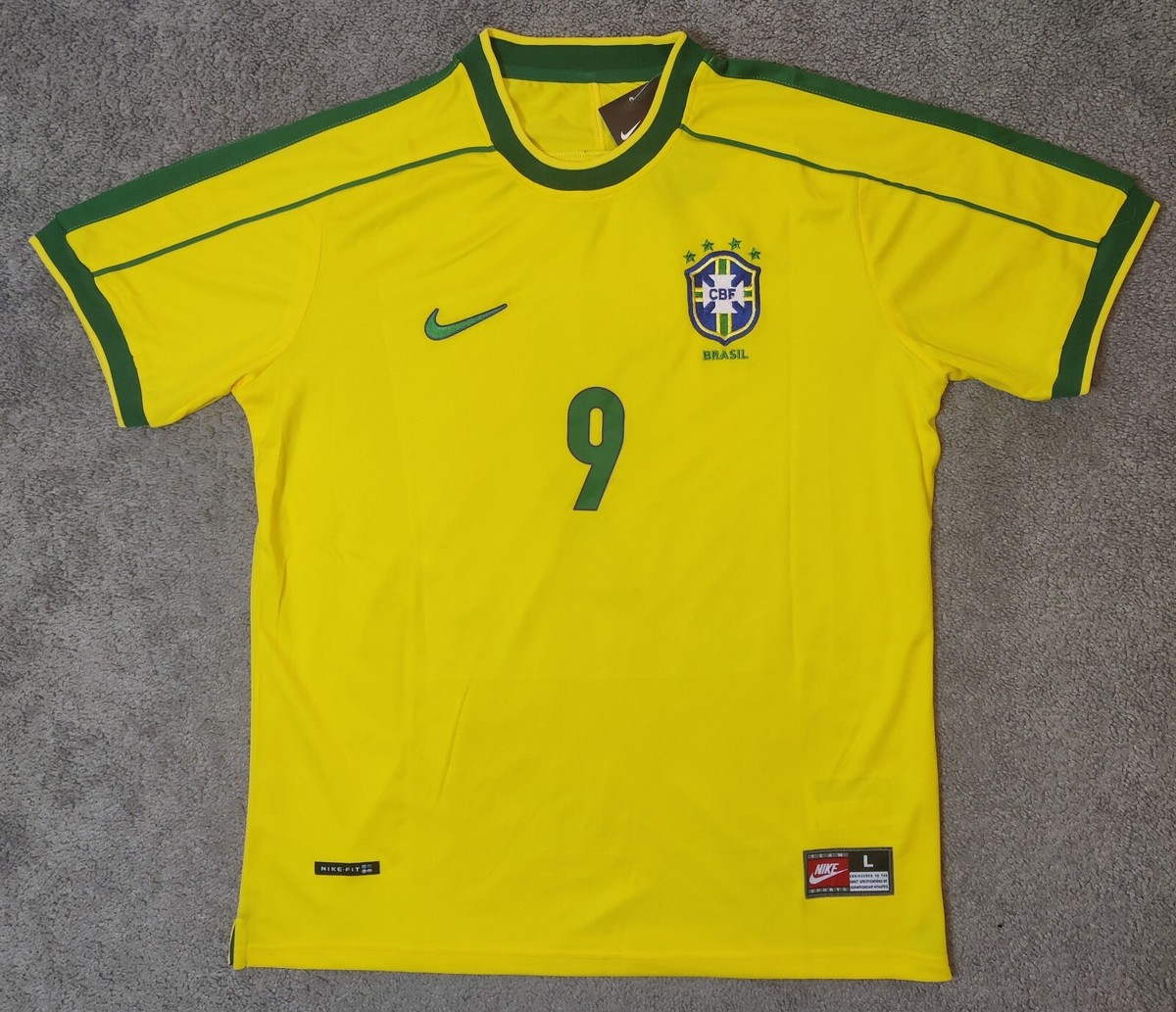 Ronaldo #9 Brazil 1998 Retro Rare Soccer Football Jersey