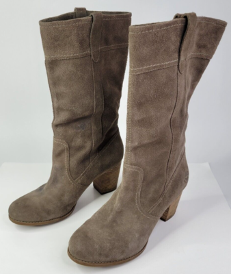 Timberland Womens 11 Boots Gray Suede Leather Block Heel Mid Calf