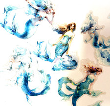 Mermaid Holographic Flake Stickers Teal Scrapbooking Collage Journals Planners