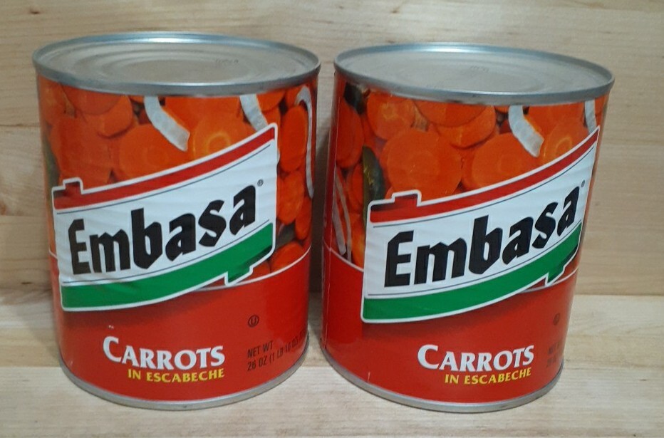 2 LATAS: ZANAHORIA EMBASA MEXICANA en Escabeche pimientos jalapeños cebolla vinagre 26z