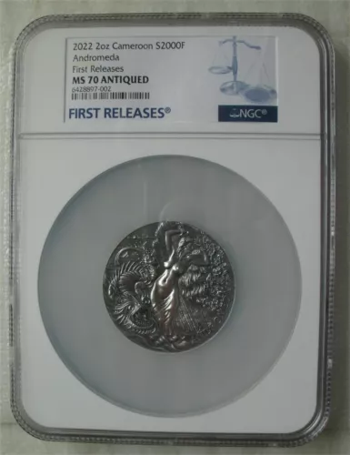 Cameroon 2000 Francs 2022 Silver 2OZ Coin Andromeda NGC MS70 ANTIQUED