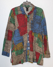 Ali Miles Geometric Color-Block L/S Oversized Button Cardigan Sweater Top MEDIUM